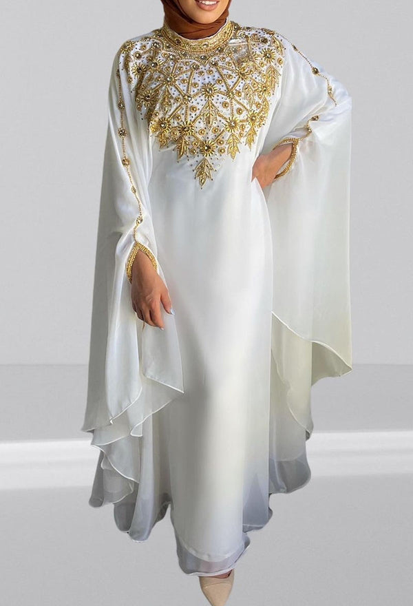 White Georgette Zari Work Kaftan for Festivals