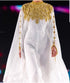 Elegant White Georgette Kaftan Dress with Gold Zari Work | Luxury Party Wear