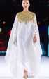 Elegant White Georgette Kaftan Dress with Gold Zari Work | Luxury Party Wear
