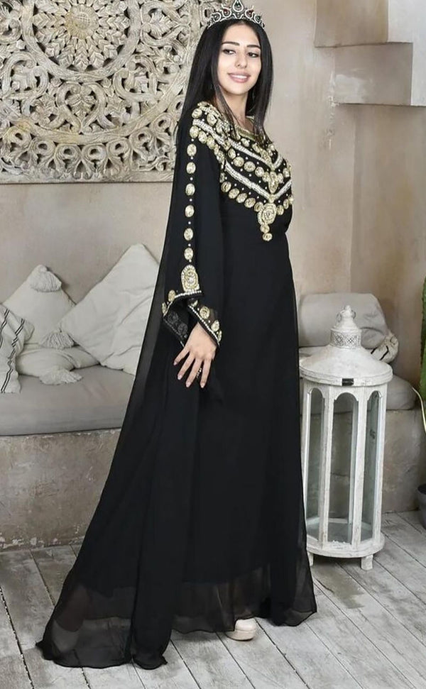 Black Georgette Embroidered Zari Work Kaftan