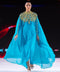 Majestic Aqua Blue Kaftan Gown with Gold Zari Work | Luxury Wedding & Gala Wear
