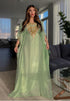 Elegant Sea Green Kaftan Gown with Gold Stone and Thread Work | Luxurious Modest Wear