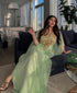 Elegant Sea Green Kaftan Gown with Gold Stone and Thread Work | Luxurious Modest Wear