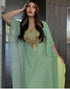 Elegant Sea Green Kaftan Gown with Gold Stone and Thread Work | Luxurious Modest Wear