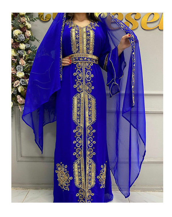 Royal Fashion Wedding Dubai Beaded Kaftan Abaya Party African Clothing Crystal Fancy Work Dresses