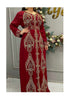 Grand Bridal Red Moroccan Kaftan Gown with Gold Zari Work & Hijab | Luxury Event Dress
