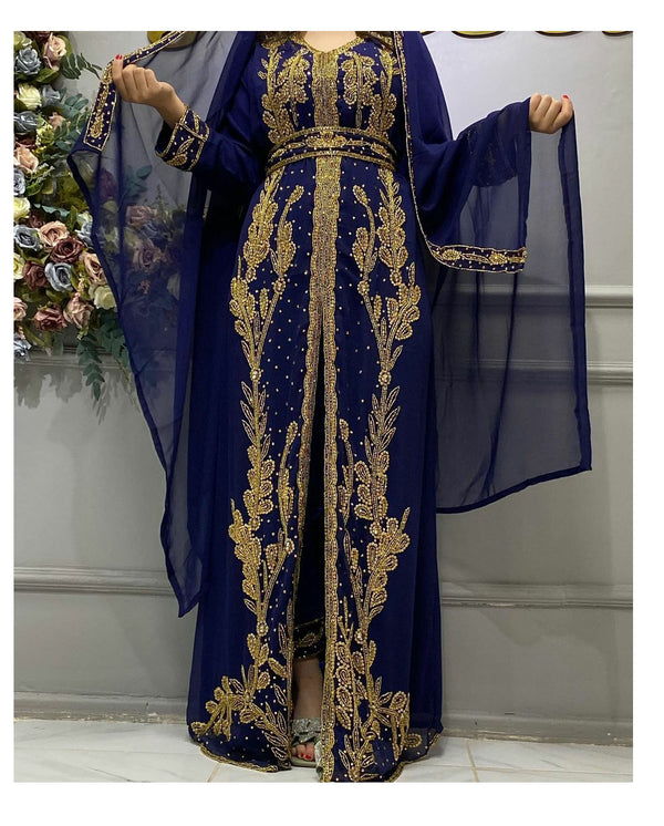 New Royal Wedding Dress Dubai Beaded Kaftan Abaya Party Fancy African Clothing Crystal Fancy Work