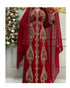 Grand Bridal Red Moroccan Kaftan Gown with Gold Zari Work & Hijab | Luxury Event Dress