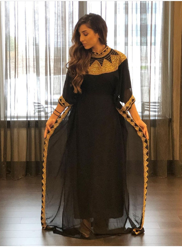 Sale New Year Ethnic Wear Moroccan Dubai Abaya Kaftan Farasha Abaya Gold Crystal Work Dresses