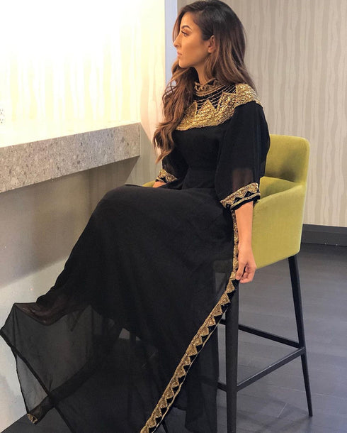 Sale New Year Ethnic Wear Moroccan Dubai Abaya Kaftan Farasha Abaya Gold Crystal Work Dresses