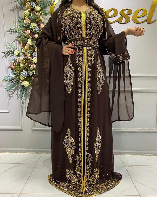 Royal Wedding Dubai Beaded Kaftan Abaya Party Fancy African Clothing Crystal Fancy Work New Year Dress