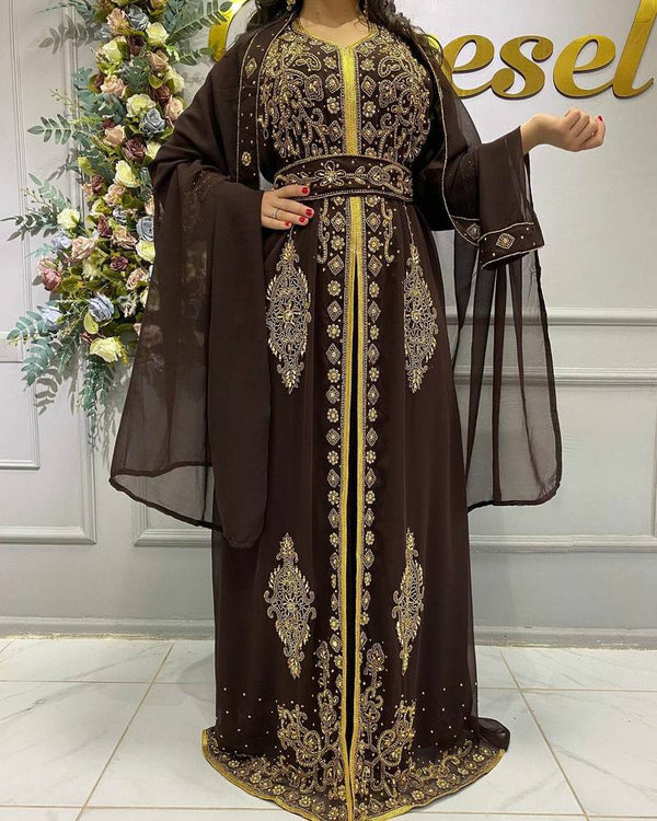 Brown Nikah Embroidered Kaftan for Women