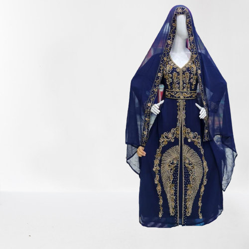 Navy BlueZari Stone Work Georgette Islamic Style Beads Embedded Partywear Kaftan Long Gown Evening wear Dubai kaftan