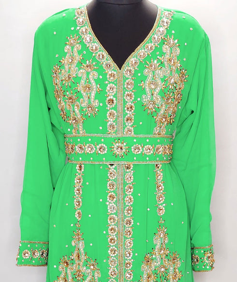 Turquoise luxurious Moroccan KaftanWith Sun-proof hijab.
