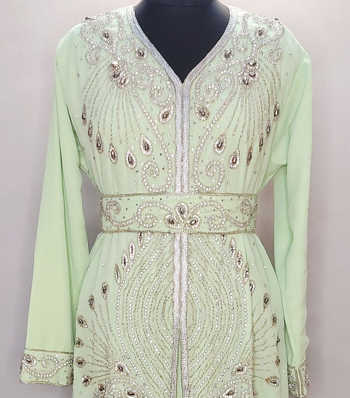 Light Green Georgette Zari Work Kaftan
