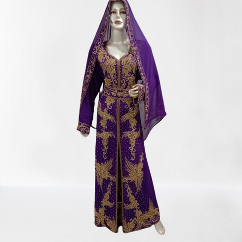 Purple Georgette Hand Embroidered Kaftan
