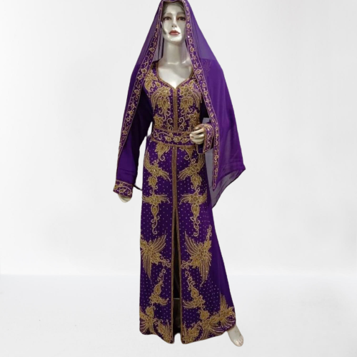 Purple Georgette Hand Embroidered Kaftan