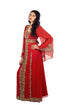 Red Copper beads luxurious Moroccan Kaftan With Sun-proof hijab.
