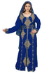 Royal Blue luxurious Full Sleeves Handmade Moroccan Kaftan Style Embroidered zari work hijab