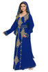 Royal Blue luxurious Full Sleeves Handmade Moroccan Kaftan Style Embroidered zari work hijab