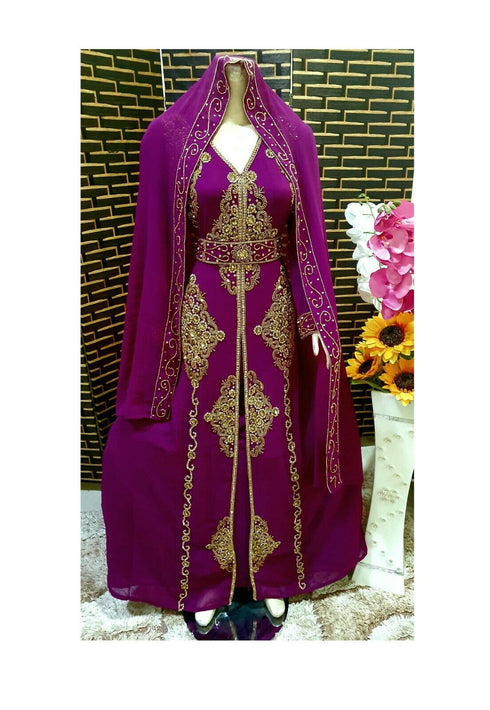 Magenta Georgette Zari Work Kaftan