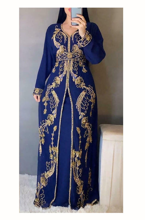 Royal Blue Georgette Stone and Zari Work Kaftan