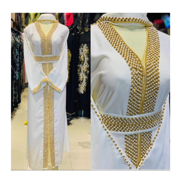 White Zari & Stone Work stitched Georgette Designed Kaftan Party Wear
