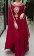 Maroon Georgette Golden Beads Embriodered Kaftan