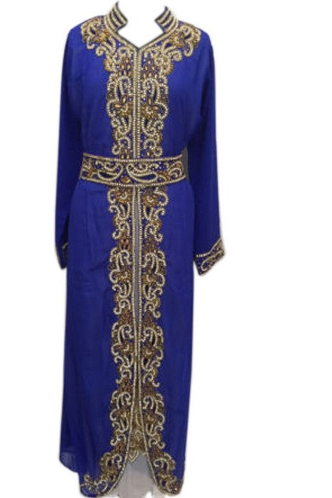 Blue Beads and Stone Work Georgette Hand Stiched Arab Moroccan Kaftan