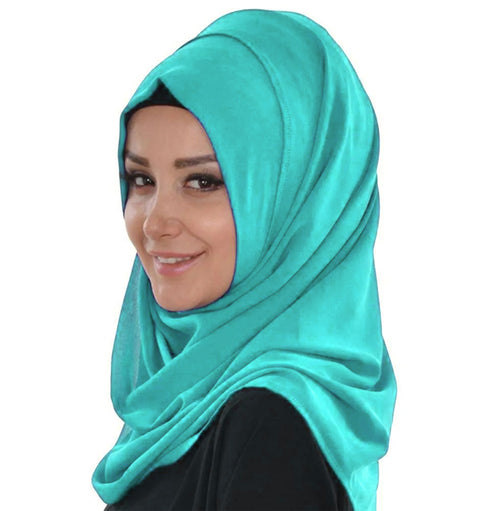 Sea-green embroidered georgette islamic kaftan With Sun-proof hijab.