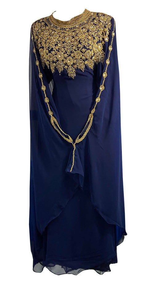 Navy Blue Georgette Zari Embroidered Kaftan for Women