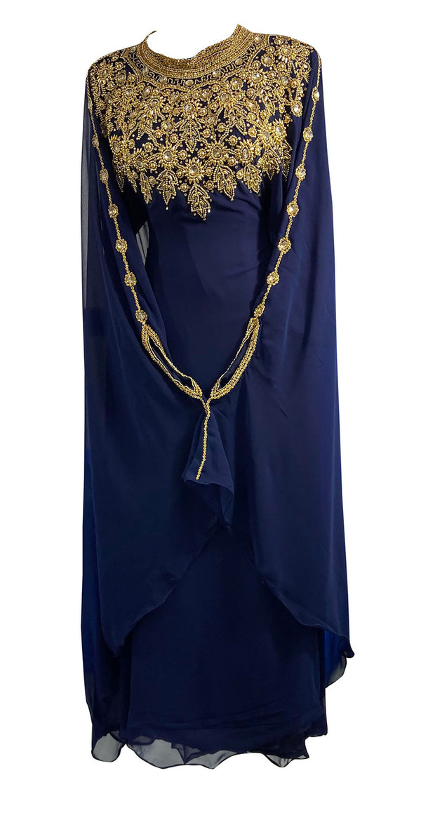 Navy Blue Georgette Zari Embroidered Kaftan for Women
