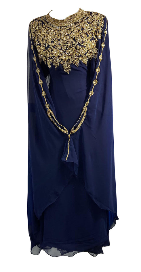 Navy Blue Georgette Zari Embroidered Kaftan for Women