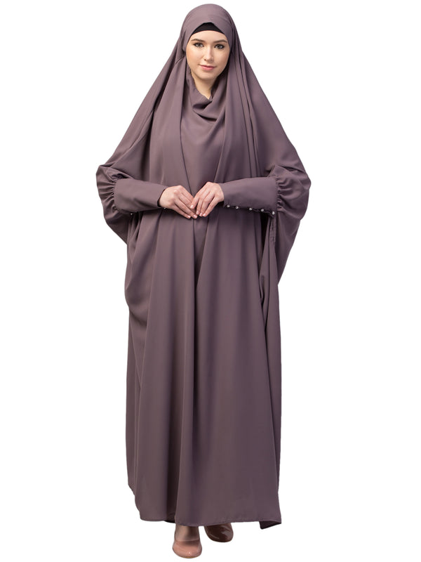Janab E Aala Long Cuff Jilbab One-Piece Full Sleeve Plum color
