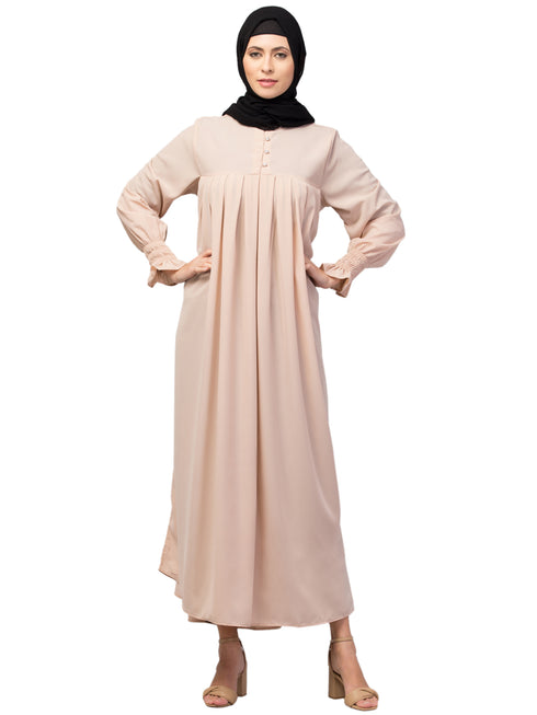 Nazneen Pleats at chest Smoking Sleeve Casual Abaya / Naqab/ Burqa