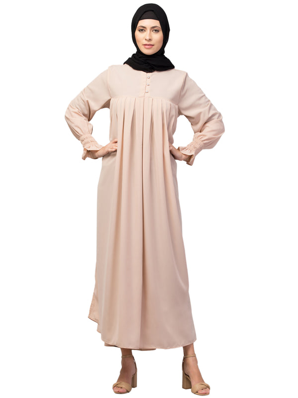 Nazneen Pleats at chest Smoking Sleeve Casual Abaya / Naqab/ Burqa