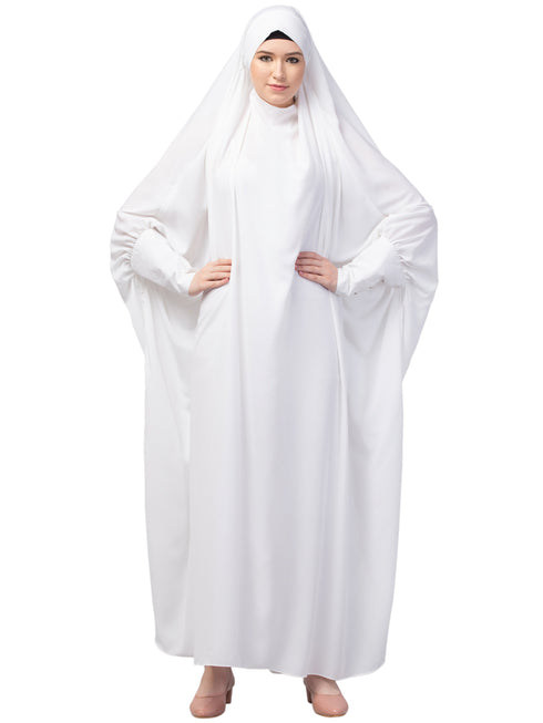 nazneen one-piece jilbab with naqab - white