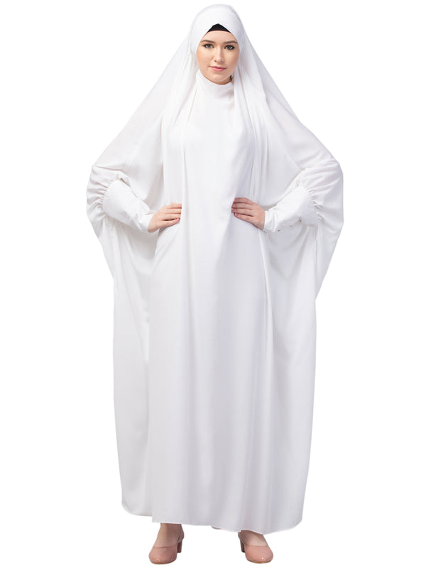 nazneen one-piece jilbab with naqab - white