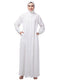 White front open casual Abaya with cuff at sleeve