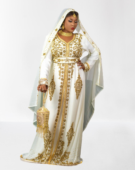 Luxurious White Georgette Wedding Kaftan Dress